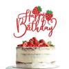 Dxsdgetue Happy Birthday Cake Topper Glitter Strawberry Cake Pick for Fruit Theme Baby Shower Birthday Party Strawberry Fruit Party Cake Decorations view 1