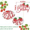 Dxsdgetue Happy Birthday Cake Topper Glitter Strawberry Cake Pick for Fruit Theme Baby Shower Birthday Party Strawberry Fruit Party Cake Decorations view 2