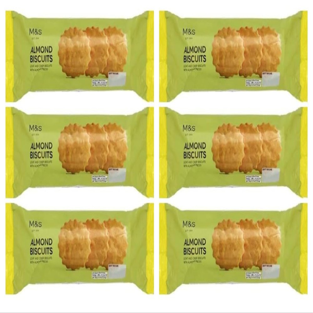 M&S Almond Biscuits Light & Crisp Biscuits with Almond Pieces 200g - 6 Pack in a Premier Life Store Box