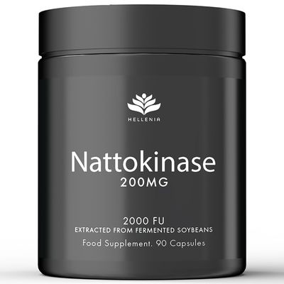 Nattokinase 2000 FU per Capsule | High Strength Nattokinase Capsules from Fermented Natto Soybeans | Non GMO, Natural & Vegan - GMP Certified Product | 90 Capsules - Made in the UK by Hellenia