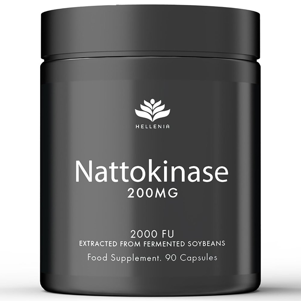Nattokinase 2000 FU per Capsule | High Strength Nattokinase Capsules from Fermented Natto Soybeans | Non GMO, Natural & Vegan - GMP Certified Product | 90 Capsules - Made in the UK by Hellenia