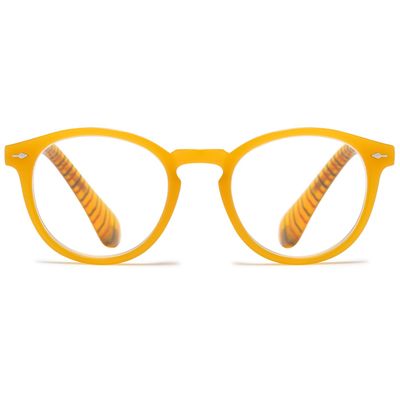 ABETOS Retro Blue Light Blocking Reading Glasses Round Frame Computer Eyeglasses Lightweight Fashion Clear Lens Readers Glasses with Spring Hinges for Men Women, Fruit Yellow 2.5