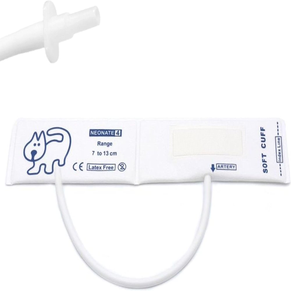 5PCS Disposable Veterinary Blood Pressure Cuff with BP 05 Connector for Animal or Neonate, 7-13 cm Single Tube Replacement NIBP Neonate Cuff, 4 Size