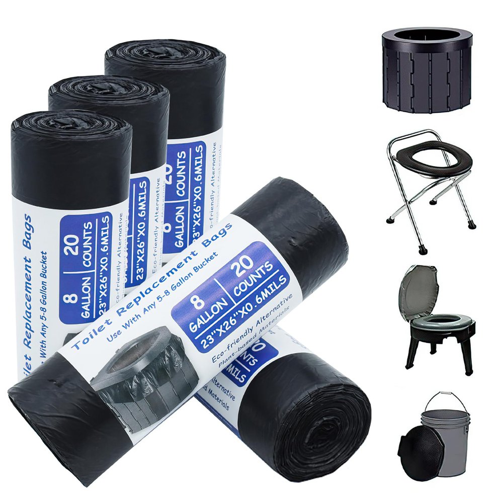 Cimvidi Black 100-Piece Biodegradable Bin Liners, 30L, Thickened Toilet Bags for Portable Toilets, Camping, Hiking, Travel