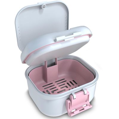 BVN 3-Layer Leak-Proof Denture Case with Strainer Basket,3-in-1 Airtight Soaking & Storage Box for Overnight Cleaning,Heavy-Duty Portable Cleaning Cup for Retainers,Clear Aligners & Mouth Guards