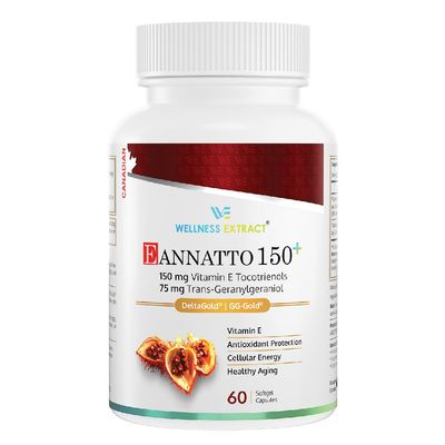 Wellness Extract Eannatto 150mg Vitamin E Tocotrienols Supplement with GG - Most Potent Antioxidant for CoQ10 Support, Heart Health, Healthy Aging - 60 softgels