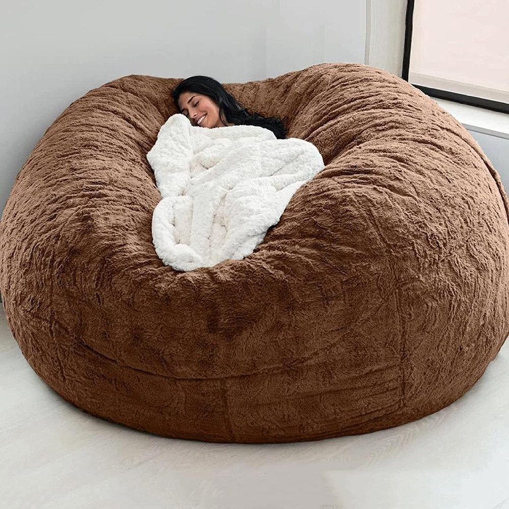 Bean Bag Chair Covers Only Without Filling,5/6/7Ft Giant Bean Bag Replacement Cover Without Fillers,Fluffy Fur Lazy Sofa Bed Cover for Adults,Black-7ft (Color : Brown, Size : 5ft) It's so kind of you