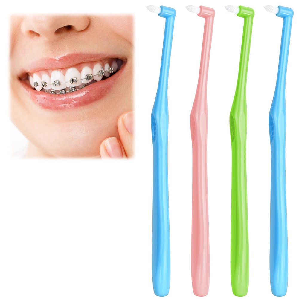 ACWOO Interspace Toothbrush, 4 Pcs Soft Single Tufted Slim Teeth Brushes for Orthodontic Braces Detail Cleaning