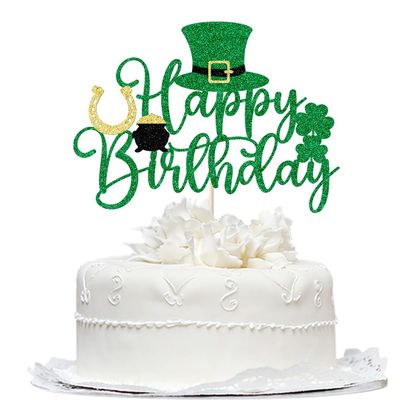 Bekaterea Happy St. Patrick's Day Cake TopperFour Leaf Clover Cake Picks for St Patrick's Day Cake DecorationsSt Patrick's Day Theme Baby Shower Birthday Party Supplies (green)