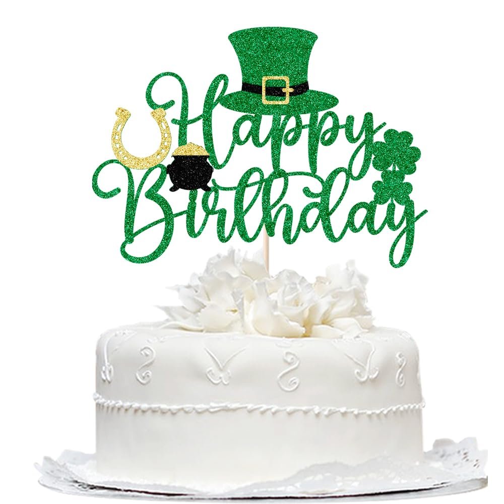Bekaterea Happy St. Patrick's Day Cake TopperFour Leaf Clover Cake Picks for St Patrick's Day Cake DecorationsSt Patrick's Day Theme Baby Shower Birthday Party Supplies (green)