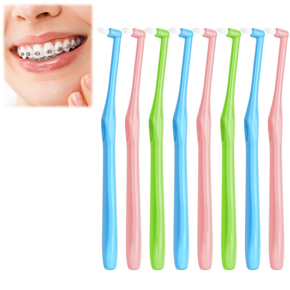 ACWOO Interspace Toothbrush, 8 Pcs Soft Single Tufted Toothbrush Trim Toothbrushes, Slim Interspace Teeth Brushes Interdental Brushes for Orthodontic Braces Detail Cleaning