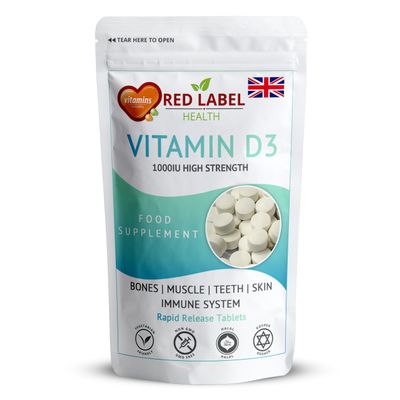 Red Label Health Vitamin D3 1000 IU, Pack of 300 Vitamin D Tablets (9+ Months Supply), Healthy Teeth & Bones, Supports Immune System, High Strength Vitamin D Supplement for Men & Women, UK-Made