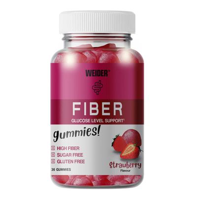 Weider Fiber Gummies (36 Gums) Strawberry Flavour. Gummies with 6g Soluble Fiber Fibersol/Serving, Supporting Digestion Processes and Blood Sugar Control. No Added Sugar, Gluten-Free.