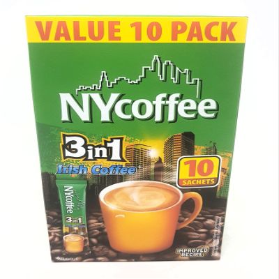 NY Coffee Irish Coffee 14g Sachets (Pack of 100), Dark Roast, Instant, Powder, Irish Latte, 1.83kg, 7150mL, Non-Vegan, Contains Irish Cream, May Contain Irish Cream or Whiskey