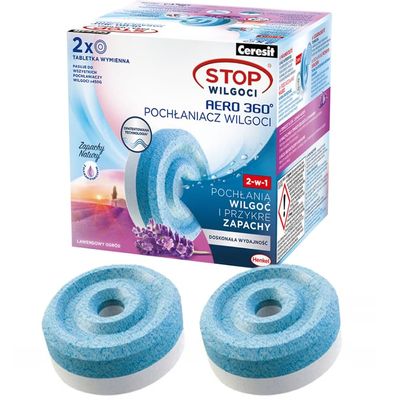 Ceresit PUREPOWER Aero 360, 2 Lavender Refill Packs, Modern Tablets, Moisture-Absorbing Odour Neutraliser, 2 x 450 g