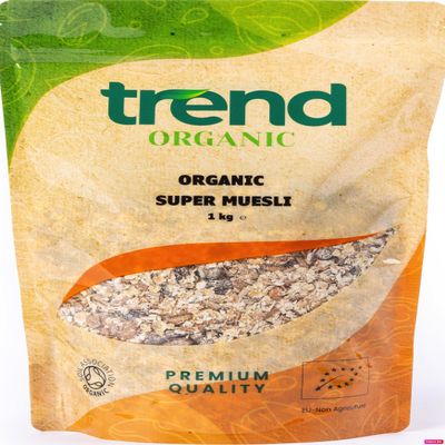 Trend Organic Super Muesli,1kg-No Added Sugar, Nutrient-Packed Blend with Chopped Dried Fruits, Nuts & Seeds, Perfect for a Wholesome Breakfast, Vegan, Certified Organic, GMO-Free, No Preservatives