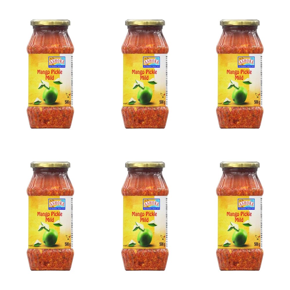 Ashoka Mango Pickle Mild - 500g (Pack of 6) | Authentic Indian Pickle with a Gentle Twist | Great Flavour | Vegan
