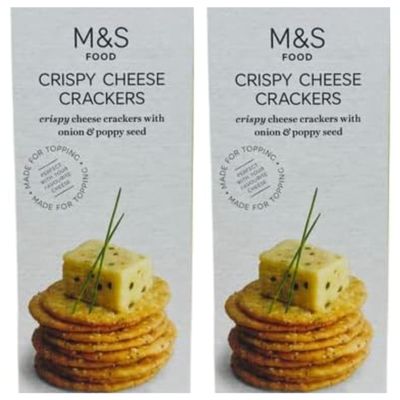 Marks and Spencer Crispy Cheese Crackers 150g wth Onion & Poppy Seed - 2 Pack in a Premier Life Store Box