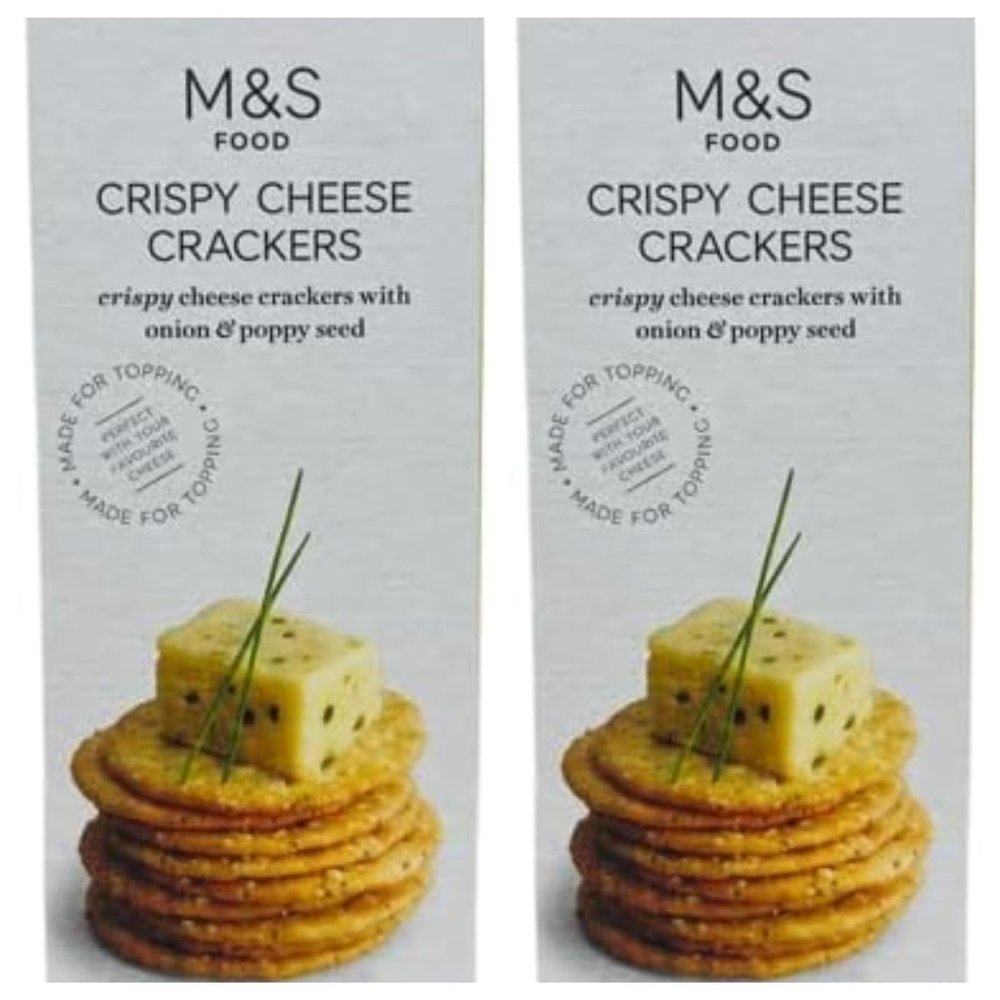 Marks and Spencer Crispy Cheese Crackers 150g wth Onion & Poppy Seed - 2 Pack in a Premier Life Store Box