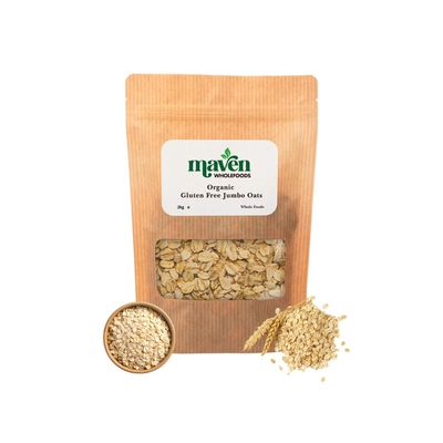 Maven wholefoods Organic Gluten Free Jumbo Oats 2kg | Raw | GMO Free | High Fibre & Protein | Certified Organic | Suitable for Vegetarian & Vegan | Packed Fresh in Resealable Bags (2kg)
