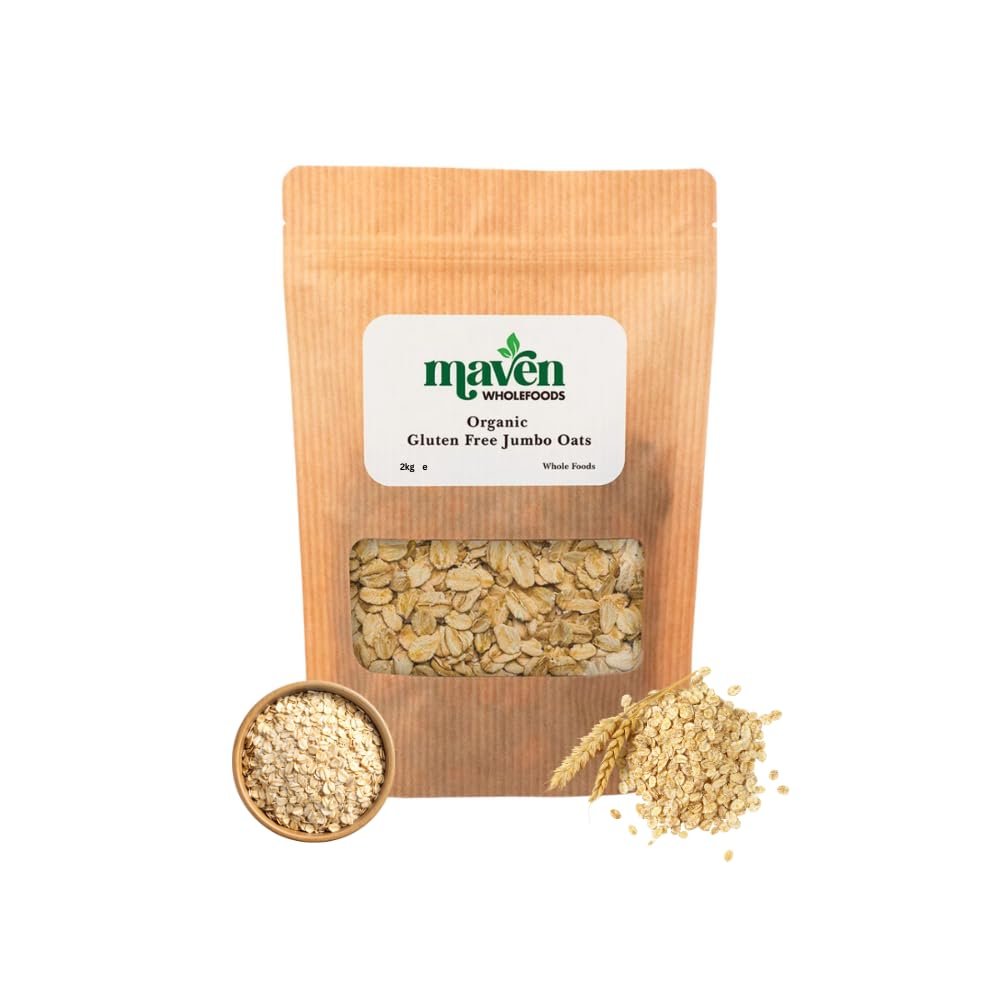 Maven wholefoods Organic Gluten Free Jumbo Oats 2kg | Raw | GMO Free | High Fibre & Protein | Certified Organic | Suitable for Vegetarian & Vegan | Packed Fresh in Resealable Bags (2kg)