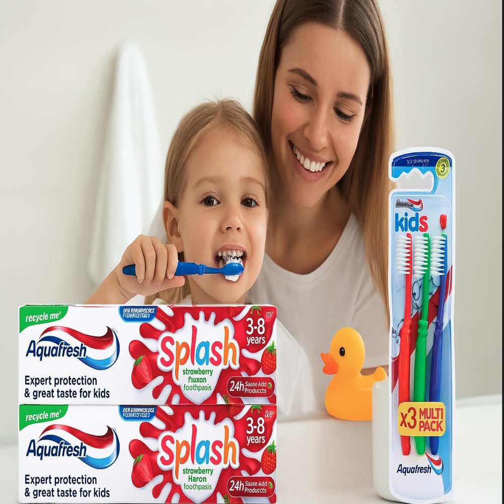 Dr Cosi Oral Care Set- 2xStrawberry & Mint Flavour Toothpaste 50 ml - 3-8 Years with Kids 0-7 Years Soft Bristles Toothbrush, Pack of 3