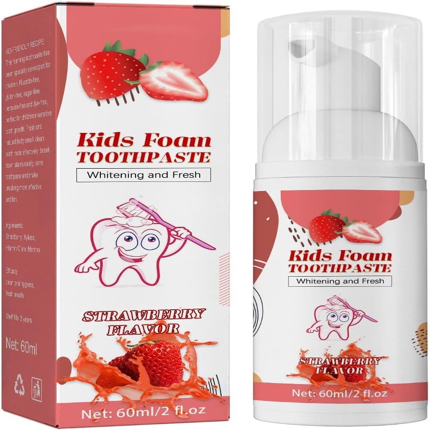 Foam Toothpaste Kids with Fruit Flavor, Kids Foam Toothpaste with Low Fluoride, Foaming Toothpaste and Mouthwash for Dental Care for Children 3 and Up (Strawberry)