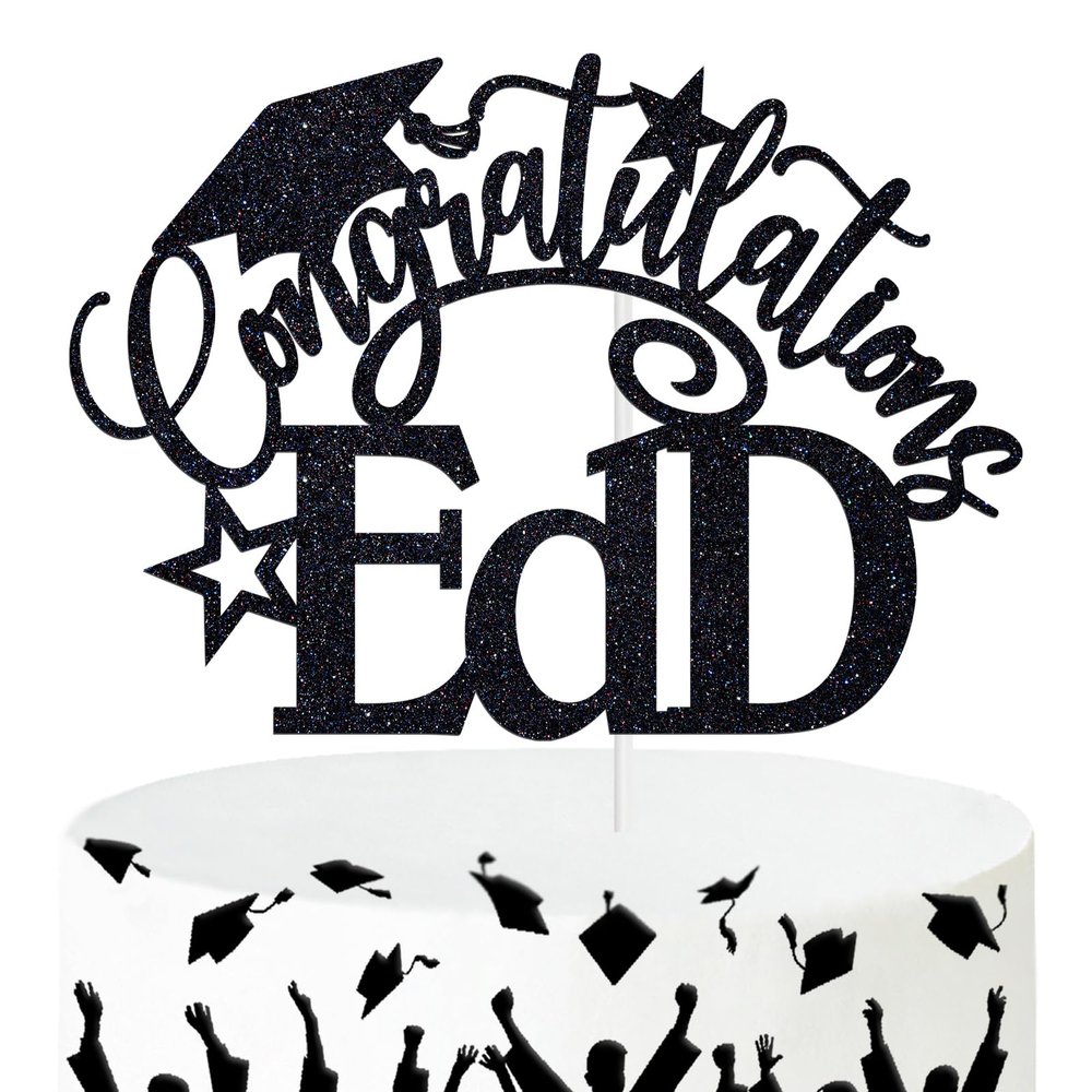 Congratulations EdD Cake Topper, Congrats Grad/Doctor of Education Cake Decor, Class of 2024 College Graduation Party Decorations Supplies, Black Glitter