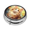 Personalized Pill Box, Custom Small Round Pill Case with 3 Compartment, Custom Pill Travel Organizer Holder 7 Day Weekly Medicine Pill Box Container for Purse,Abstract Art Cute Cat view 2