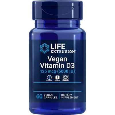 Life Extension, Vegan Vitamin D3, 5000 IU (125mcg), from Algae, Depot, 1 Capsule Every 5 Days, 60 Vegan Capsules, Vegetarian, Gluten-Free, SOYA-Free, GMO-Free