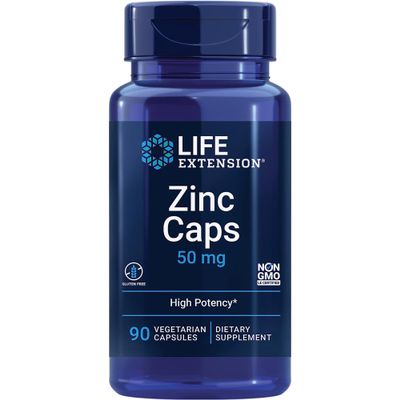 Life Extension, Zinc Caps, with Zinc L-Monomethionine and Citrate, 90 Vegan Capsules, Gluten Free, Vegetarian, Soy Free, Non-GMO