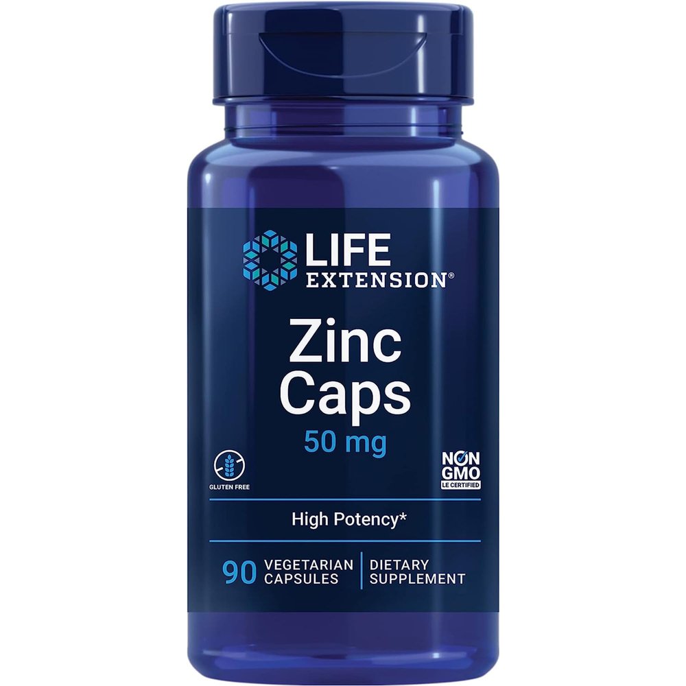 Life Extension, Zinc Caps, with Zinc L-Monomethionine and Citrate, 90 Vegan Capsules, Gluten Free, Vegetarian, Soy Free, Non-GMO