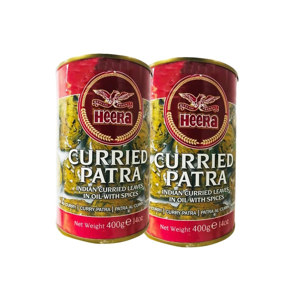Heera Curried Patra Tin - Indian Curried Leaves In Oil With Spices, Make A Rich And Delicious Vegetarian Starter Or Snack, Crunchy & Spicy Curry Patra, Multiple Packs 400G (PACK OF 2)