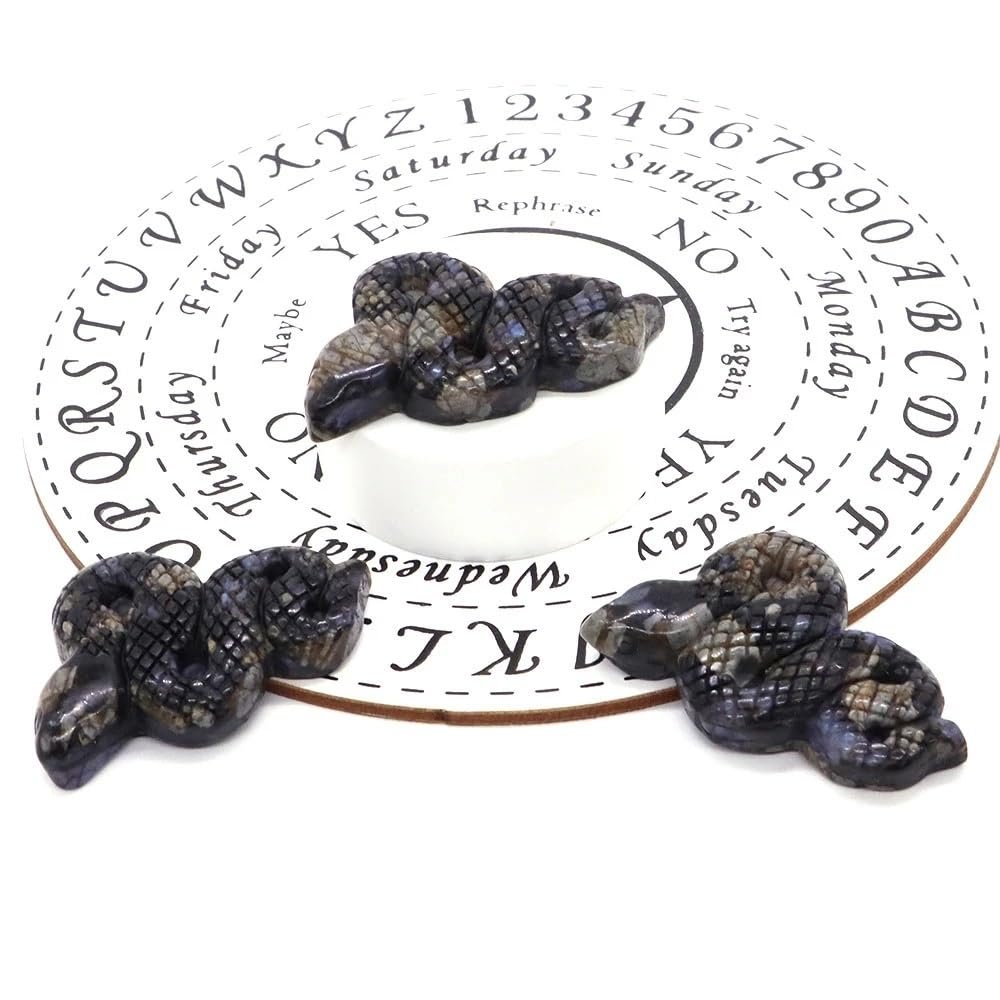 1PC 2" Snake Statue Natural Stone Crystal Rose Quartz Jade Jasper Lepidolite Carved Animal Figurine Home Decor,Rhyolite