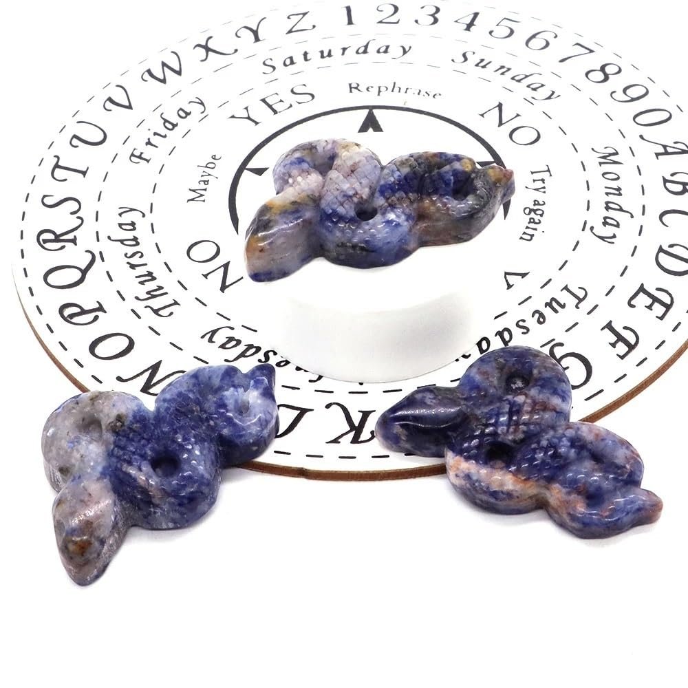 1PC 2" Snake Statue Natural Stone Crystal Rose Quartz Jade Jasper Lepidolite Carved Animal Figurine Home Decor,Blue Sodalite