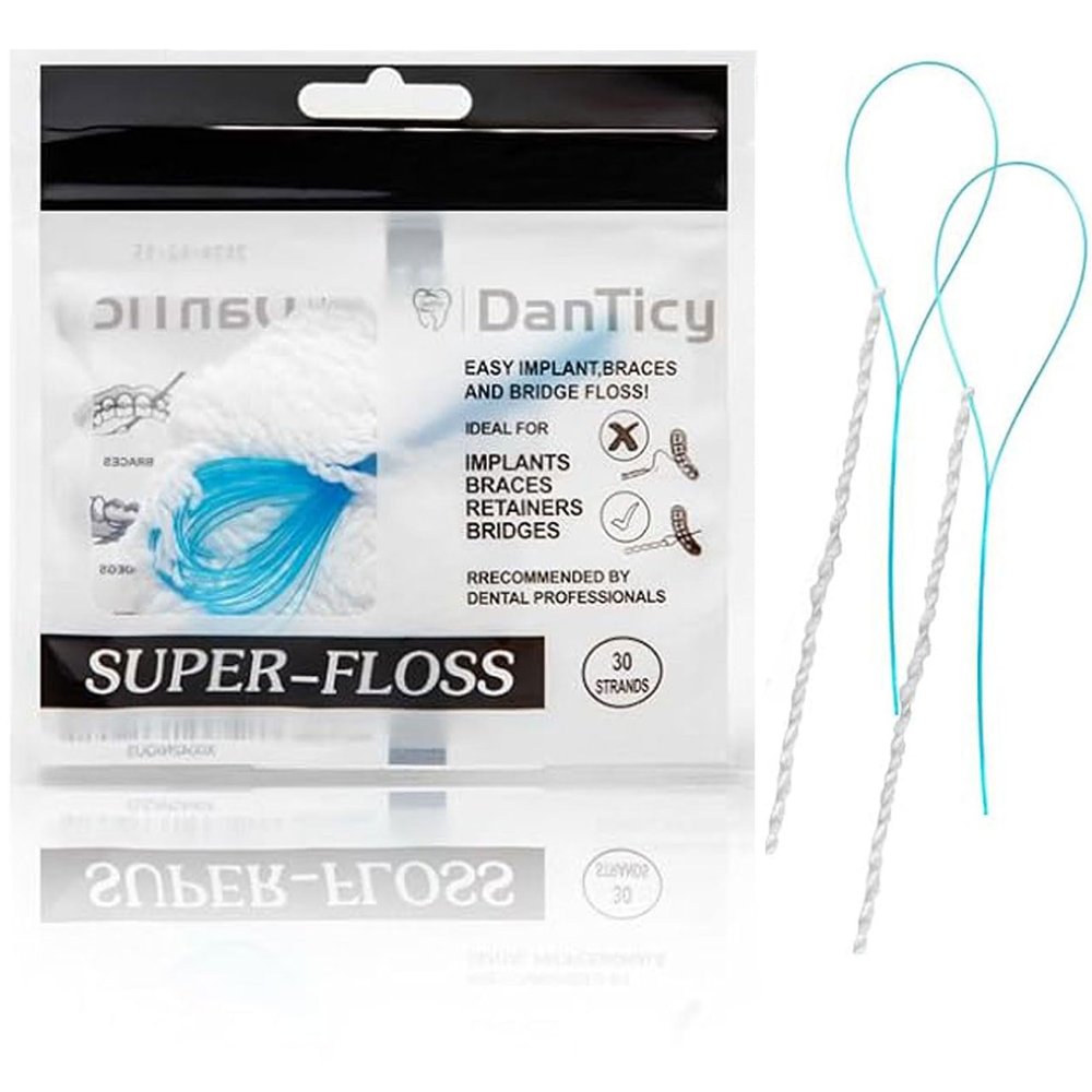Super Floss Threaders, Periodontal Floss, Orthodontic Threader, Ultraclean Access Tool for Daily Care of Periodontal Disease and Gum Health for Implant, Bridge and Braces 30PCS