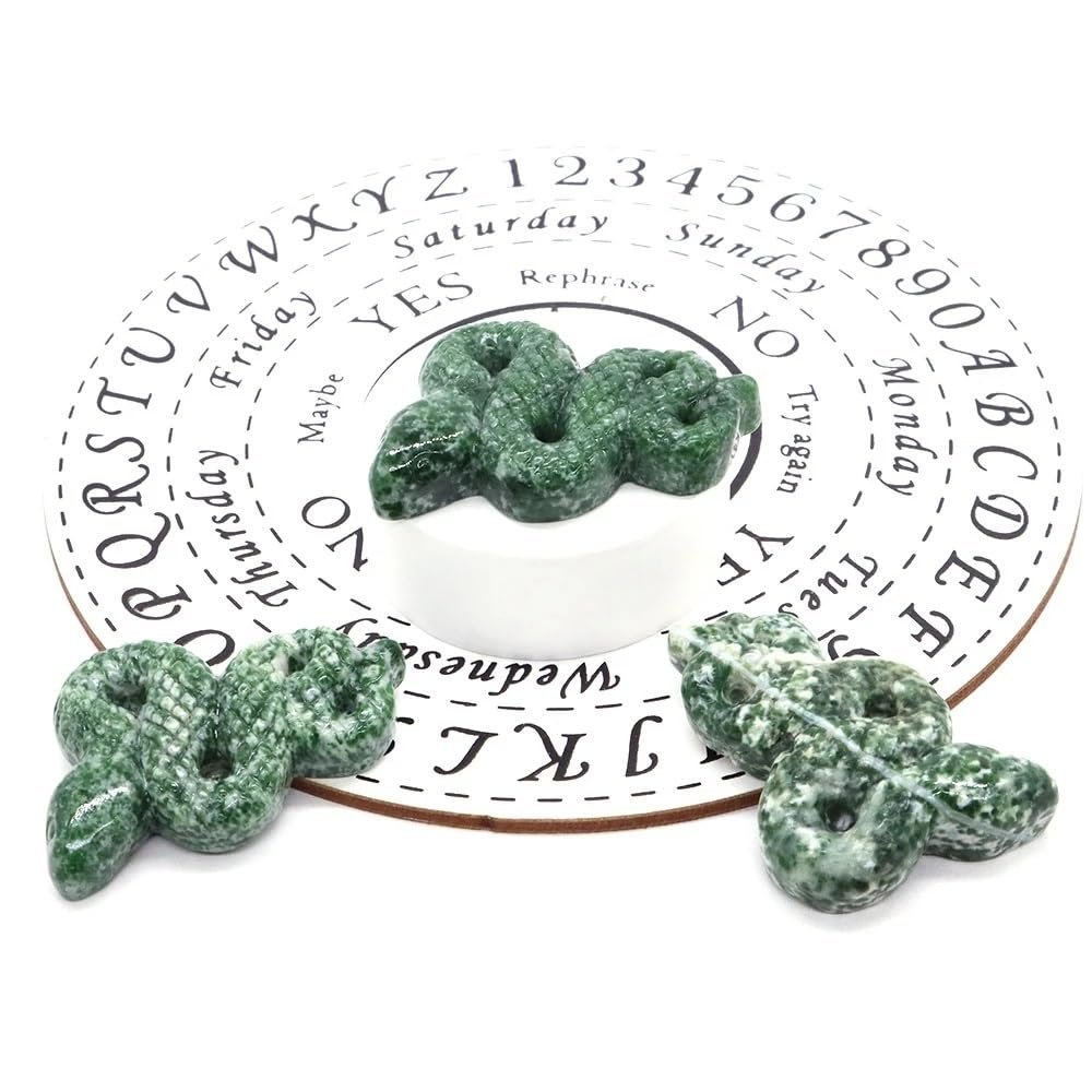 1PC 2" Snake Statue Natural Stone Crystal Rose Quartz Jade Jasper Lepidolite Carved Animal Figurine Home Decor,Green Spot Jade