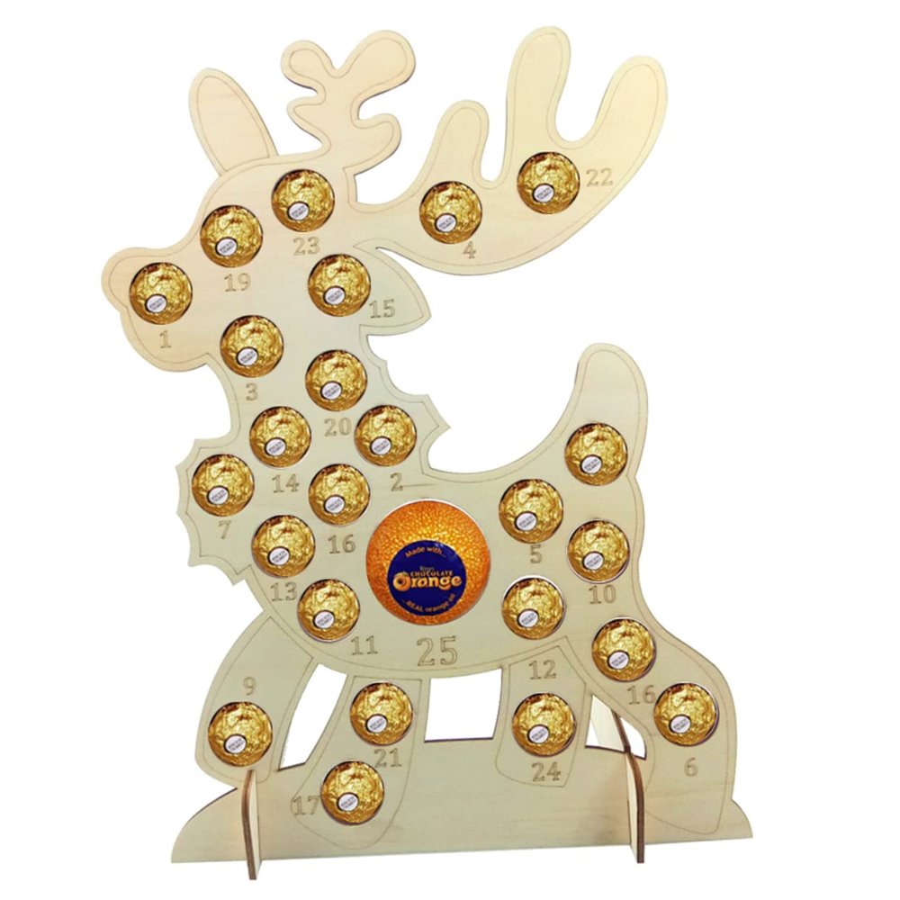 Christmas Wood Countdown Board Elk Chocolate Rack for Christmas Season