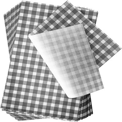 L LIKED 100 PCS Greaseproof Paper Sheets for Food, 12x7.5 Inchs Food Grade Wrap Paper, Black Checkered Basket Liners Waterproof Wax Paper for Deli/BBQ Sandwich Hamburgers Cake Cheese Cookies Buffet