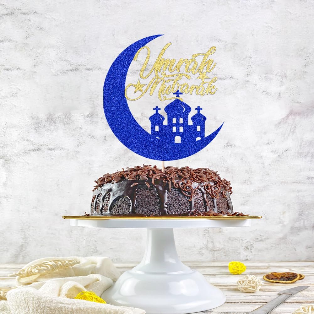 Ferastar Umrah Mubarak Cake Topper, Muslim Islam Eid Festival Party Decorations, Eid Mubarak Decorations - Ramadan Mubarak Islamic Photo Props for Wedding/Baby Shower/Birthday Party Decorations