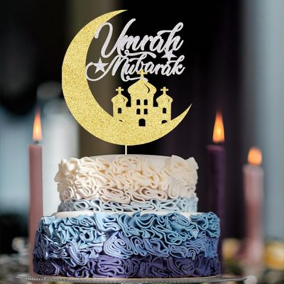 Ferastar Umrah Mubarak Cake Topper, Muslim Islam Eid Festival Party Decorations, Eid Mubarak Decorations - Ramadan Mubarak Islamic Photo Props for Wedding/Baby Shower/Birthday Party Decorations