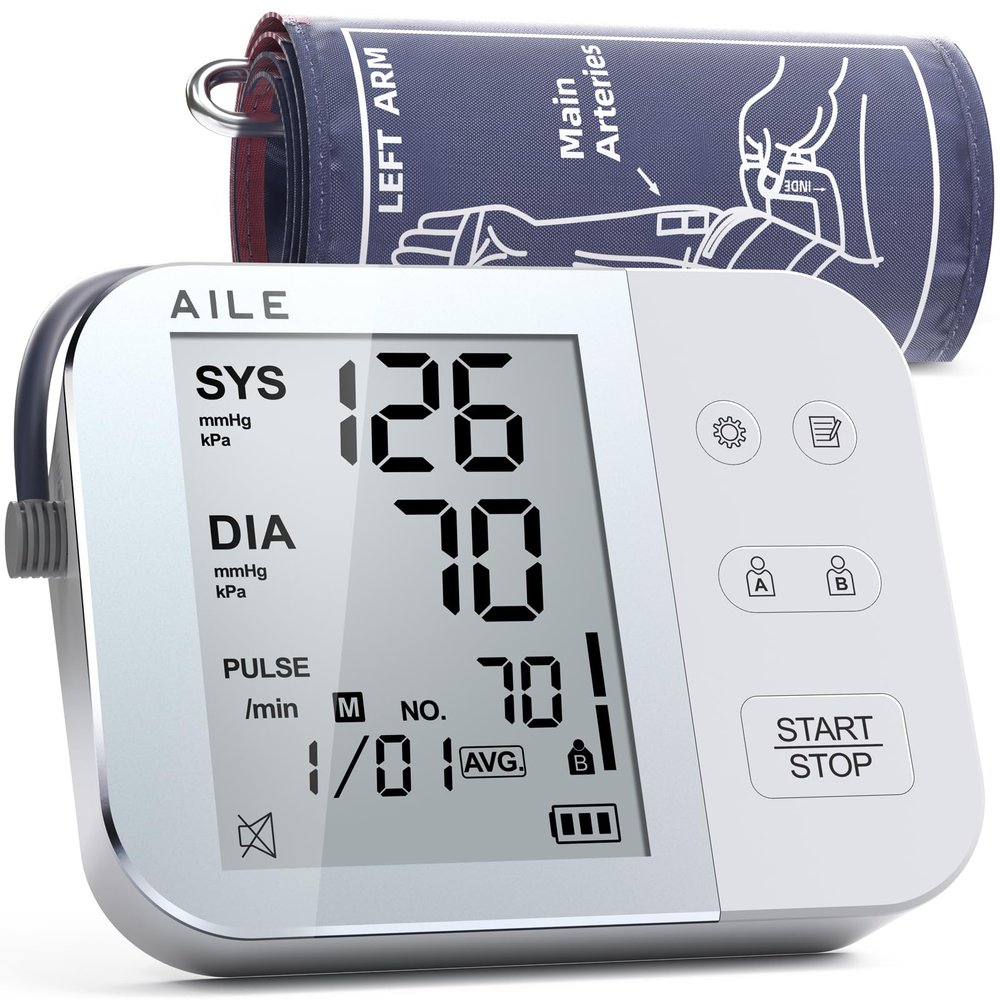 AILE Blood-Pressure Monitor CE-Approved UK: Digital BP Machine Upper Arm for Home Use with Adjustable Large Cuff(22-42cm) - Voice Broadcast - Accurate and Reliable