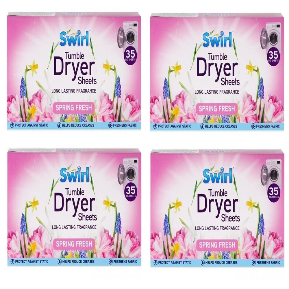 4 Pack Spring Fresh Tumble Dryer Laundry Sheets - 140 Sheets For Fresh Clothes and Linen