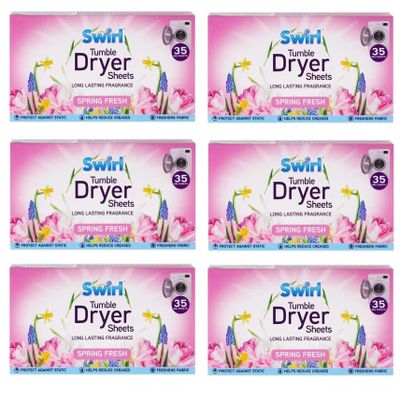 6 Pack Spring Fresh Tumble Dryer Laundry Sheets - 210 Sheets For Fresh Clothes and Linen