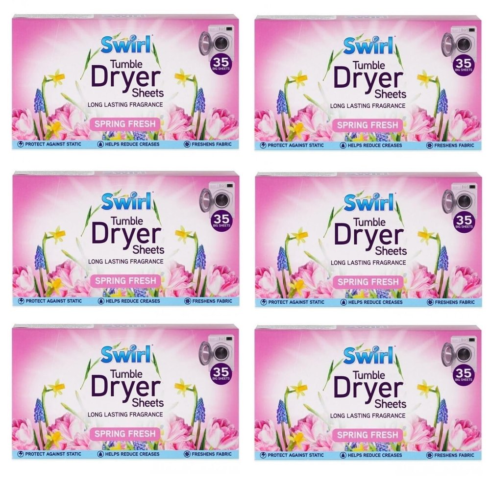 6 Pack Spring Fresh Tumble Dryer Laundry Sheets - 210 Sheets For Fresh Clothes and Linen