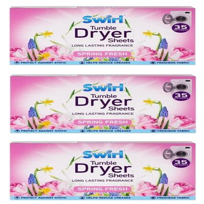 3 Pack Spring Fresh Tumble Dryer Laundry Sheets - 105 Sheets For Fresh Clothes and Linen
