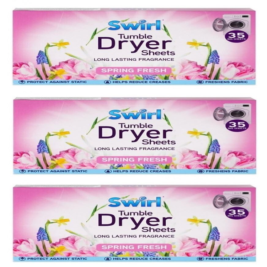 3 Pack Spring Fresh Tumble Dryer Laundry Sheets - 105 Sheets For Fresh Clothes and Linen