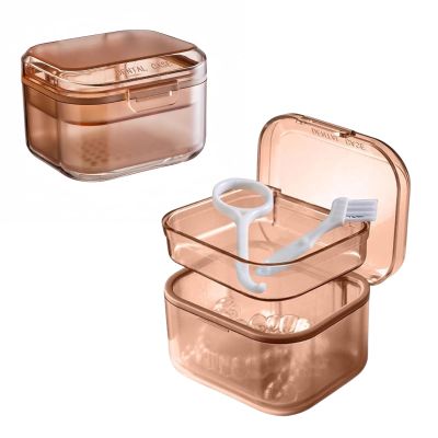 AHYUEE Retainer Case Denture Bath Case,Retainer Cleaner Case with Lid,Denture Cup for Partial Dentures,Mouth Guard&Braces,Denture Soaking Container Case for Travel (Orange)