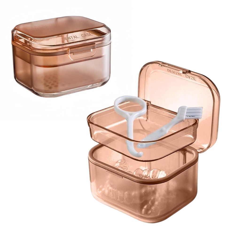 AHYUEE Retainer Case Denture Bath Case,Retainer Cleaner Case with Lid,Denture Cup for Partial Dentures,Mouth Guard&Braces,Denture Soaking Container Case for Travel (Orange)