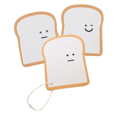 Gatuida Reusable Compact Cleaning Sponge 3pcs Set with Toast Print, Small Multi-Function Dish Washcloths for Kitchen Cleaning and Scrubbing